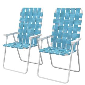 Set of 2 Patio Folding Chairs, Classic Outdoor Camping Chairs, Portable Lawn Chairs w/ Armrests, Blue