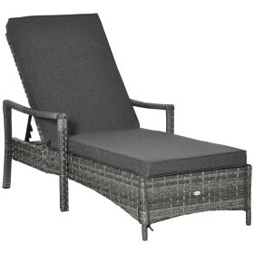 Wicker Chaise Lounge, 4 Position Adjustable Backrest and Cushions Outdoor Lounge Chair PE Rattan Sun Lounger for Poolside, Balcony or Garden, Da (Option: Dark Grey-1070x360x640 mm)