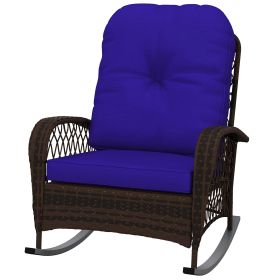 Rattan Porch Rocker w/ Plush Cushion, Dark Blue (Option: Dark Blue-900x290x630 mm)