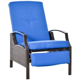 Outdoor Recliner Chair, Reclining Patio Lounge Chair with Comfy Cushions, Footrest, Armrests, PE Wicker for Balcony, Porch, Blue (Option: Blue-760x620x430 mm)