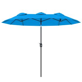Double-sided Patio Umbrella, 9.5' Outdoor Umbrella with Push Button Tilt and Crank, 3 Air Vents and 12 Ribs, Cyan Blue (Option: Blue-1180x390x140 mm)