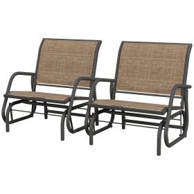2 Pieces Outdoor Glider Chair, Steel Swing Chai with Curved Armrests for Porch, Garden, Poolside, Balcony, Mixed Brown (Option: Black-1280x580x225 mm)