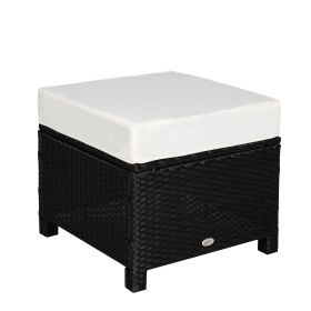 20" Patio Wicker Ottoman, Multipurpose Outdoor PE Rattan Footrest, Additional Seating, Side Table with Soft Cushion, Black, Cream White (Option: Black-520x230x520 mm)