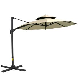 11ft Cantilever Patio Umbrella with Base, Double Top Hanging Aluminum Offset Umbrella with 360° Rotation, Easy Tilt, 8 Ribs, Crank, Cross Base f (Option: Beige-2350x430x180 mm)