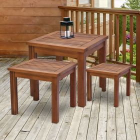 3 Piece Outdoor Side Nesting Table Patio Set with Acacia Build & Multi-Functional Design (Option: Teak-970x500x160 mm)