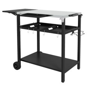 2-Tier Shelf Outdoor Bar Cart, Stainless Steel Tabletop Patio Serving Cart with Accessories for Poolside, Garden, Black (Option: Black-940x620x120 mm)