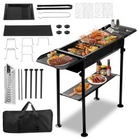20.3x33x69.8cm Rectangular, Black, Iron, Barbecue Grill (Option: Black)