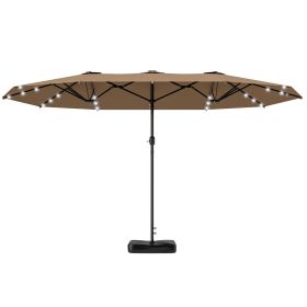 Garden Parasol 14.4 ft. Double-Sided Sun Umbrella with Base, Patio Parasol with LED Solar Lights, Khaki (Option: Khaki-1430x420x190 mm)