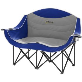 Padded Folding Camp Chair for Adults, Double Camping Chair with Armrests, Cup Holders, Carry Bag for Outdoor, Blue (Option: Blue-930x250x180 mm)