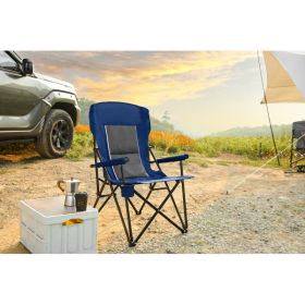 High Back Heavy Duty Red Portable Foldable Lawn Chair With Cup Holder (Option: Navy Blue)