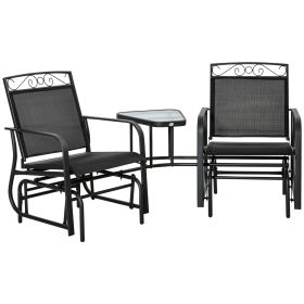 Outdoor Glider Chairs with Coffee Table, Patio 2-Seat Rocking Chair Swing with Breathable Sling for Backyard, Black (Option: Black-810x660x340 mm)