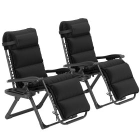 Zero Gravity Lounge Chair Set, 2 Pieces Reclining Folding Outdoor Lounge Chairs with Cushion, Headrest, Side Tray, Black (Option: Black-955x300x670 mm)