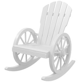Wooden Rocking Chair, Adirondack Rocker Chair w/ Slatted Design and Oversized Back, for Porch, and Garden, White (Option: White-645x220x880 mm)