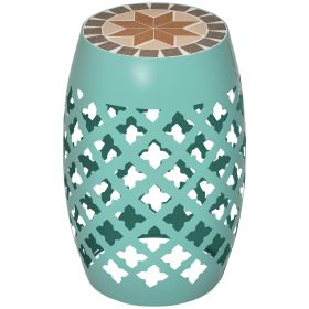 12" Patio Round Side Table, Outdoor Footstool, Garden Mosaic Accent Side Table, Plant Stand, Blue (Option: Blue-350x350x510 mm)