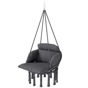 Hammock Swing Chair, Macrame Hanging Chair with Large Cushion, Chain, Steel Frame for Indoor Outdoor Use, Dark Gray (Option: Dark Gray-830x830x60 mm)