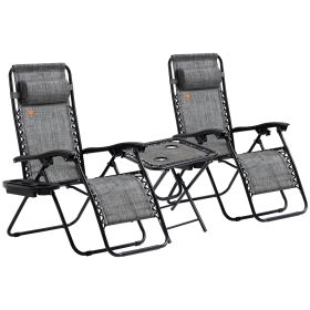 Zero Gravity Chair Set with Side Table, Folding Reclining Chair with Cupholders & Pillows, Adjustable Lounge Chairs for Pool, Backyard, Lawn, Be (Option: Grey-890x230x660 mm)