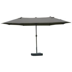 Patio Umbrella 15' Steel Rectangular Outdoor Double Sided Market with base, UV Sun Protection & Easy Crank for Deck Pool Patio Dark Gray (Option: Dark Grey-1440x410x180 mm)