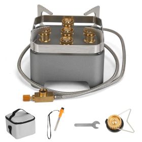 12000W Portable Camping Stove With Cassette Adapter Windproof Outdoor Backpacking Burner With Carrying Case Igniter For Outdoor Hiking Camping Pi (Option: Grey)