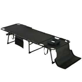 Folding Chaise Tanning Lounge Chair w/ 5-level Reclining Back, Reading Hole, Side Pocket, Headrest, Black (Option: Black-770x140x700 mm)