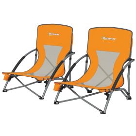 Set of 2 Folding Beach Chairs with Mesh Back, Carry Bag and Cup Holder for Outdoor Camping Lawn Sports Picnic Orange (Option: Orange-780x320x160 mm)