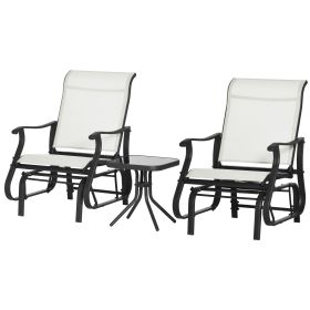3-Piece Outdoor Gliders Set Bistro Set with Steel Frame, Tempered Glass Top Table for Patio, Garden, Backyard, Lawn, Cream White (Option: Cream White-710x610x360 mm)