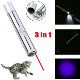 2PCS USB Rechargeable Red Laser Pointer Pen Cat Dog Toys LED Flashlight UV Light (Option: A)