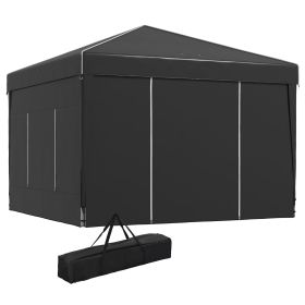 9.7' x 9.7' Pop Up Canopy with Sidewalls, Portable Canopy Tent with 2 Mesh Windows, Reflective Strips, Carry Bag, Black (Option: Black-1205x235x210 mm)