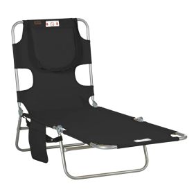 Folding Outdoor Chaise Lounge Sun Tanning Chair with Face Cavity, Pillow, 5-level Adjustable for Beach, Pool, Black (Option: Black silver)