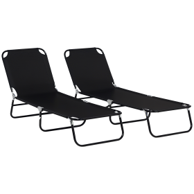2 Piece Folding Chaise Lounge Pool Chairs, Outdoor Sun Tanning Chairs with 5-Level Reclining Back, Steel Frame for Beach, Yard, Patio, Black (Option: Black-715x250x580 mm)