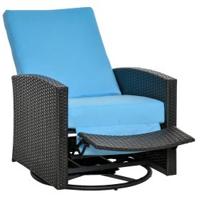 Outdoor Wicker Swivel Recliner Chair, Reclining Backrest, Lifting Footrest, 360° Rotating Basic, Water Resistant Cushions for Patio, Light Blue (Option: Light Blue-760x760x630 mm)