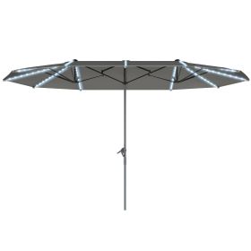 15ft Double-Sided Outdoor Umbrella with Solar Lights, UPF50+ Extra Large Aluminum Patio Umbrella with Crank, Dark Gray (Option: Dark Gray-1640x455x165 mm)