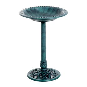 28'' Bird Bath Outdoor Resin Decor with Fleur De Lis Pattern, Time-Worn Finish (Option: Green-540x120x560 mm)