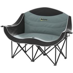 Padded Folding Camp Chair for Adults, Double Camping Chair with Armrests, Cup Holders, Carry Bag for Outdoor, Black (Option: Black-930x250x180 mm)