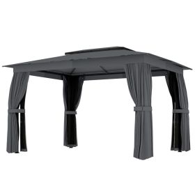 10' x 12' Outdoor Patio Gazebo, Soft Top Gazebo Canopy Shelter with Curtains, Netting, Steel Frame, Hooks, Dark Gray (Option: Dark Gray-2045x385x210 mm)