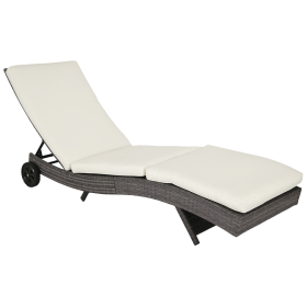 Wicker Chaise Lounge Chair Outdoor PE Rattan Cushioned Patio Sun Lounger with 5-Level Adjustable Backrest & Wheels for Easy Movement, Cream Whit (Option: Cream White-930x620x360 mm)