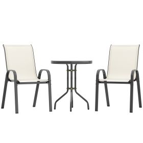 3 Pieces Bistro Set, Small Patio Furniture Set with Stackable Chairs and Glass Table for Backyard, Balcony, Beige (Option: Beige-790x740x125 mm)