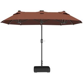 Double-sided Outdoor Patio Umbrella with Solar Lights and Base, Dining Table Umbrella Push Button Tilt, Coffee (Option: Coffee-1200x420x190 mm)