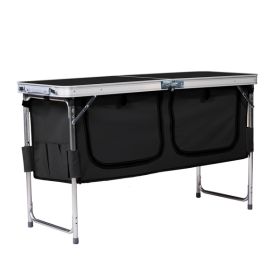 4ft 47cm Wide Black Outdoor Folding Table, Aluminum Alloy Rectangular, Two-fold Tabletop With Black Fabric Cupboard, 3 Height Adjustments. (Option: Black)