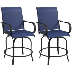 Outdoor Bar Stools Set of 2, 360° Swivel Bar Height Chairs, 26.75" x 29.5" x 48.5", Navy Blue (Option: Blue-680x665x270 mm)