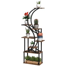 Plant Stand Indoor, 8 Tier 62" S-Shaped Plant Shelf, Corner Plant Rack for Multiple Plants, Carbonised Finish (Option: Carbonized-840x565x205 mm)