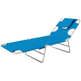 Folding Outdoor Chaise Lounge Sun Tanning Chair with Face Cavity, Pillow, 5-level Adjustable for Beach, Pool, Light Blue (Option: Light Blue-720x110x570 mm)
