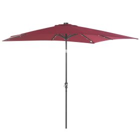 9' x 7' Solar Umbrella, LED Lighted Patio Umbrella for Table or Base with Tilt & Crank, Outdoor Umbrella for Garden, Deck, Backyard, Pool, Beach (Option: Wine Red-1840x155x160 mm)