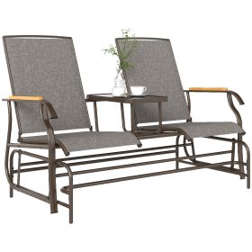 Outdoor 2-Person Glider Bench, Outside Glider Swing Chair Loveseat with Table, Steel Frame, Light Mixed Brown (Option: Light Mixed Brown-1430x700x200 mm)