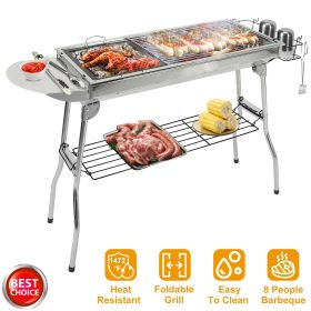 16.7x10x17.7 Inch Portable Charcoal Grill Foldable BBQ Suitcase Grill Rack For Outdoor Camping Picnic Garden BBQ (Option: Silver)