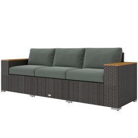 3-Seat Outdoor Patio Sofa, PE Wicker Outdoor Couch with  Extra Wide Deep Seat, Wide Armrests 4" Cushions, Dark Gray (Option: Dark Gray-745x270x645 mm)