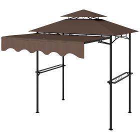 8' x 5' Outdoor Grill Gazebo, Barbecue Gazebo Shelter with Side Awning, 2 Side Shelves and 6 Hooks, Brown (Option: Brown-1300x300x250 mm)