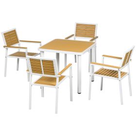 5pc Patio Table and Chairs Set, Aluminum Patio Dining Set w/ HDPE Materials, Umbrella Hole, Yellow (Option: Yellow-910x900x150 mm)