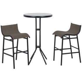 3 Piece Bar Height Outdoor Bistro Set for 2, Round Patio Pub Table 2 Bar Chairs with Comfortable Design & Strong Build, Tan (Option: Tan-1050x610x190 mm)