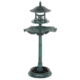 3-in-1 Garden Bird Bath Bowl Pedestal with Bird Feeder, Large Water Basin, Underneath Flower Planter, Green (Option: Green-530x180x560 mm)
