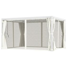 10' x 13' Outdoor Retractable Pergola w/ Sun Shade Aluminum Louvered Top, Pergola w/ Canopy, Curtains, Netting, Cream (Option: Cream White-2330x260x215 mm)
